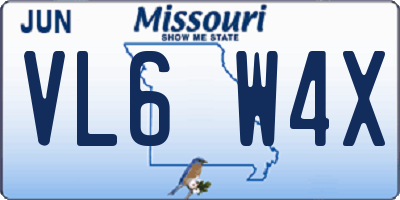 MO license plate VL6W4X