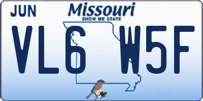 MO license plate VL6W5F