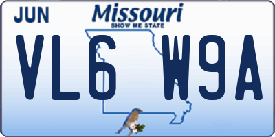 MO license plate VL6W9A