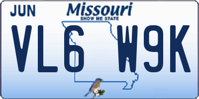 MO license plate VL6W9K