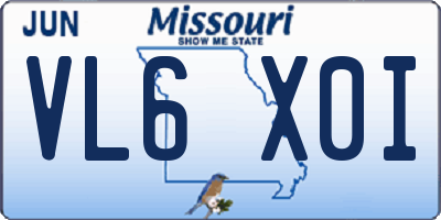 MO license plate VL6X0I