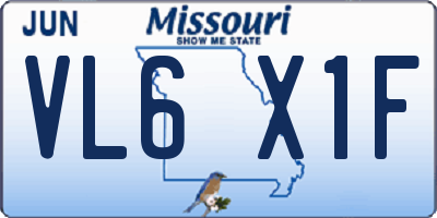 MO license plate VL6X1F