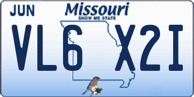 MO license plate VL6X2I