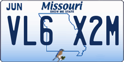 MO license plate VL6X2M