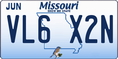 MO license plate VL6X2N