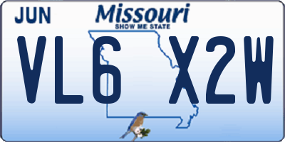 MO license plate VL6X2W