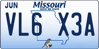 MO license plate VL6X3A