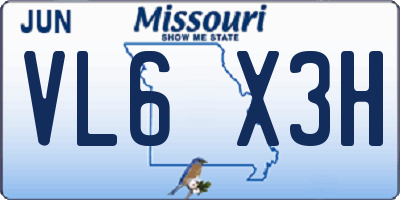 MO license plate VL6X3H