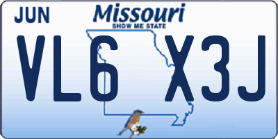 MO license plate VL6X3J