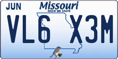 MO license plate VL6X3M