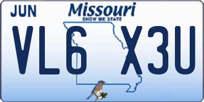 MO license plate VL6X3U