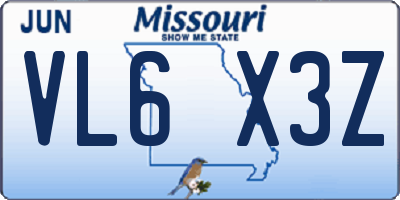 MO license plate VL6X3Z