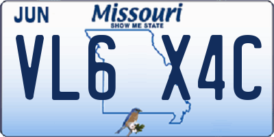 MO license plate VL6X4C