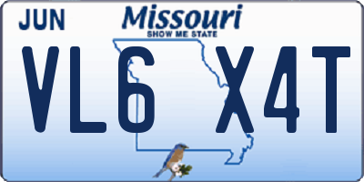 MO license plate VL6X4T