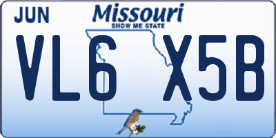 MO license plate VL6X5B