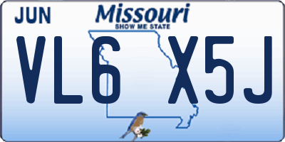 MO license plate VL6X5J