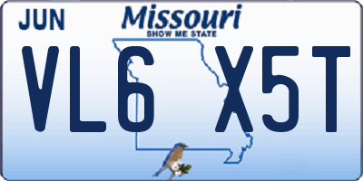 MO license plate VL6X5T