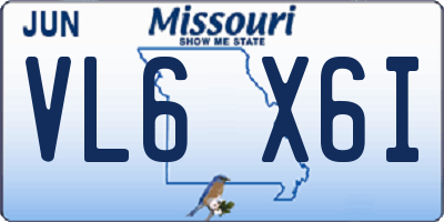 MO license plate VL6X6I