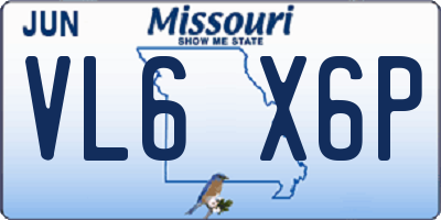 MO license plate VL6X6P