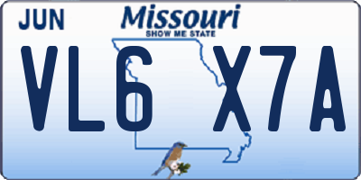 MO license plate VL6X7A