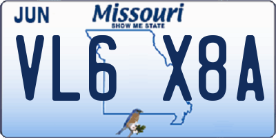 MO license plate VL6X8A