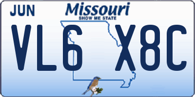 MO license plate VL6X8C