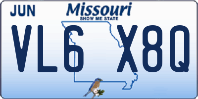 MO license plate VL6X8Q