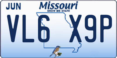 MO license plate VL6X9P