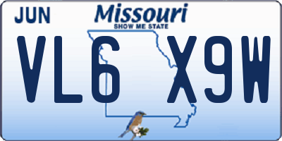 MO license plate VL6X9W