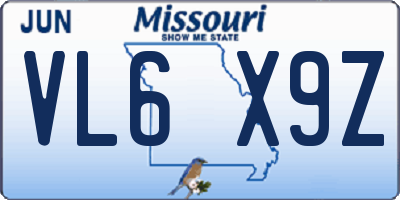 MO license plate VL6X9Z