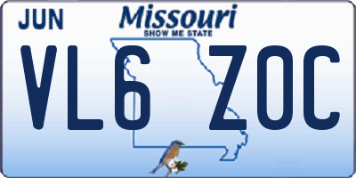 MO license plate VL6Z0C
