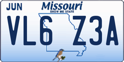 MO license plate VL6Z3A