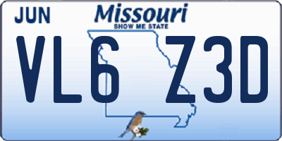 MO license plate VL6Z3D