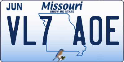 MO license plate VL7A0E