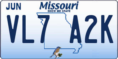 MO license plate VL7A2K