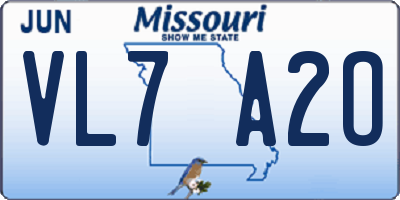 MO license plate VL7A2O