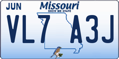 MO license plate VL7A3J