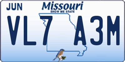 MO license plate VL7A3M