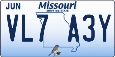 MO license plate VL7A3Y