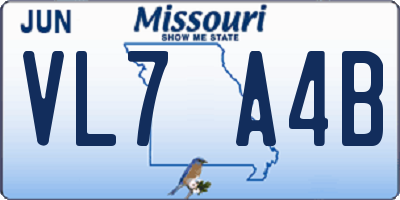 MO license plate VL7A4B
