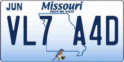 MO license plate VL7A4D