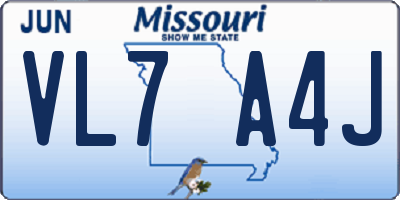 MO license plate VL7A4J