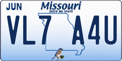 MO license plate VL7A4U
