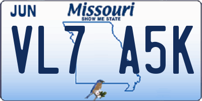 MO license plate VL7A5K