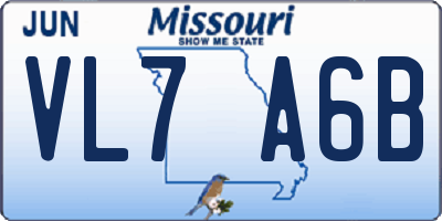 MO license plate VL7A6B