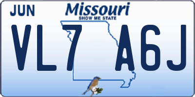 MO license plate VL7A6J