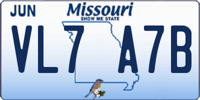 MO license plate VL7A7B