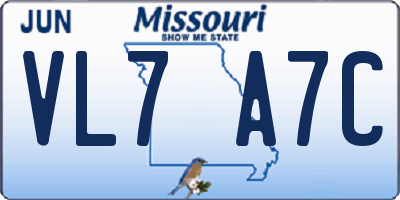 MO license plate VL7A7C