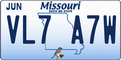 MO license plate VL7A7W