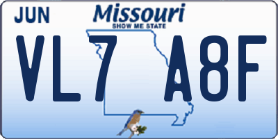 MO license plate VL7A8F